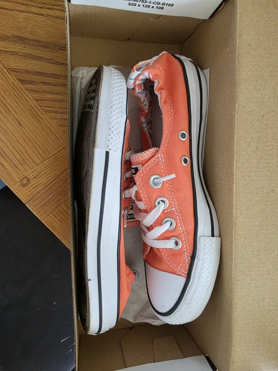 Converse Kids Orange Canvas Low Top Sneakers with White Laces - Picture 5 of 5